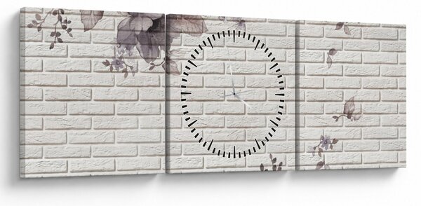 Obraz ściany z bukietem kwiatów (z zegarem) (90x30 cm)