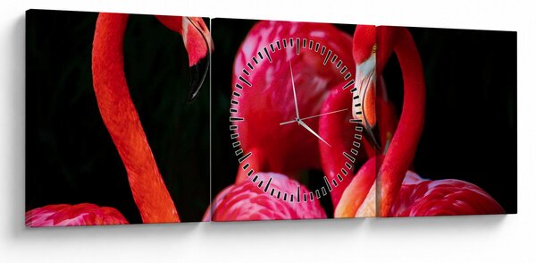 Obraz czerwonych flamingów (z zegarem) (90x30 cm)