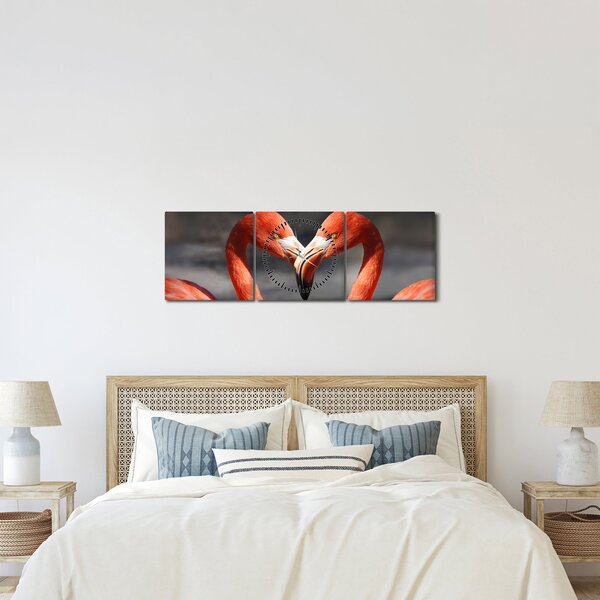 Obraz dwóch zakochanych flamingów (z zegarem) (90x30 cm)