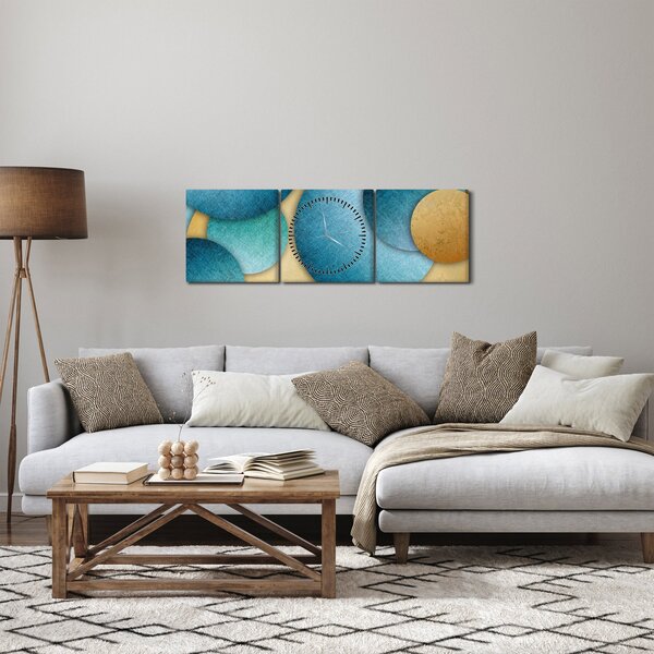 Obraz kręgów abstrakcji (z zegarem) (90x30 cm)