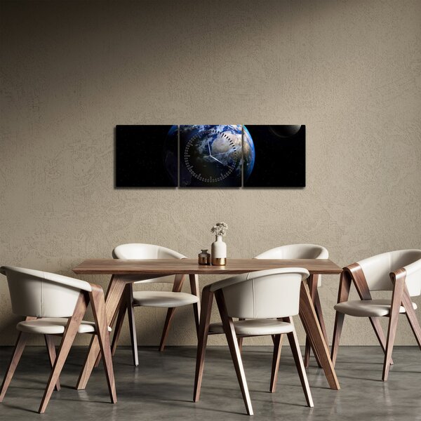 Obraz planety Ziemia (z zegarem) (90x30 cm)
