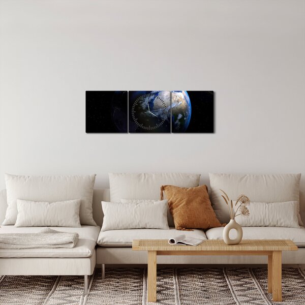 Obraz planety Ziemia (z zegarem) (90x30 cm)
