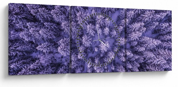 Obraz ośnieżonych drzew (z zegarem) (90x30 cm)