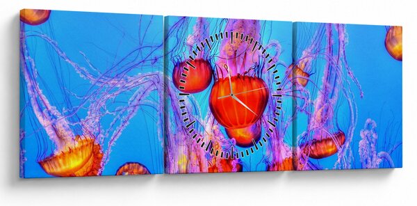 Obraz meduz w morzu (z zegarem) (90x30 cm)