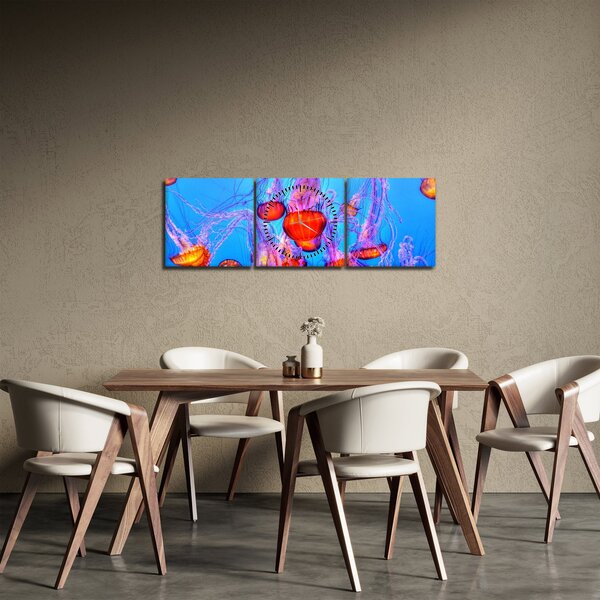 Obraz meduz w morzu (z zegarem) (90x30 cm)
