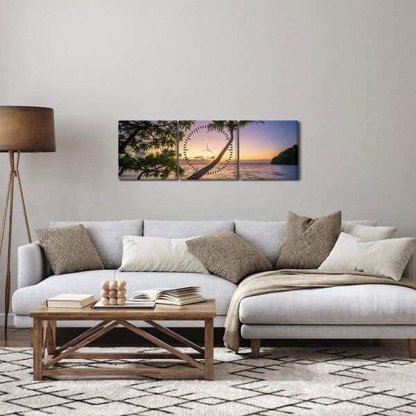 Obraz palmy na plaży (z zegarem) (90x30 cm)