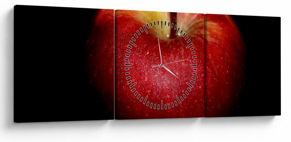 Obraz jabłka na czarnym tle (z zegarem) (90x30 cm)