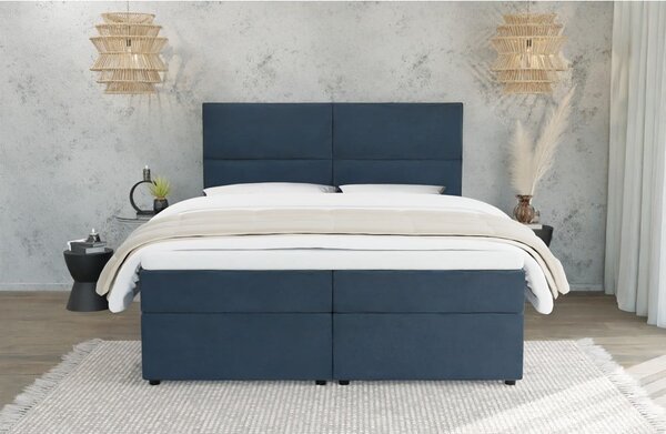 Ciemnoniebieskie łóżko boxspring ze schowkiem 140x200 cm Rico – Ropez