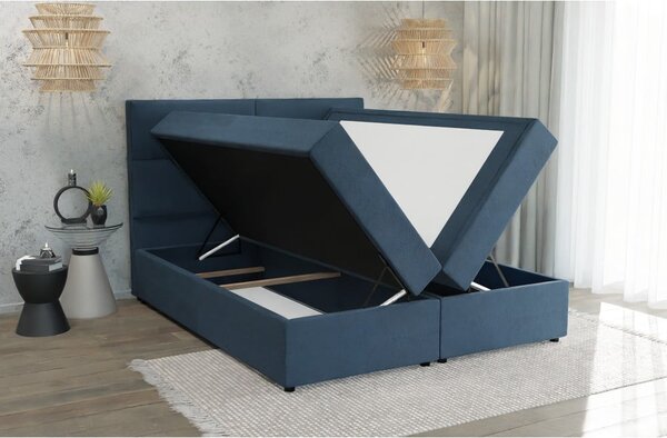 Ciemnoniebieskie łóżko boxspring ze schowkiem 140x200 cm Rico – Ropez