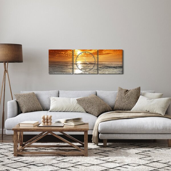 Obraz zachód słońca na Korsyce (z zegarem) (90x30 cm)