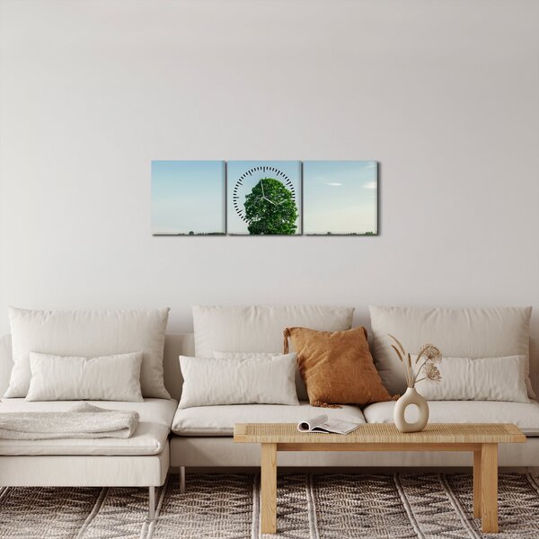 Obraz drzewa na łące (z zegarem) (90x30 cm)