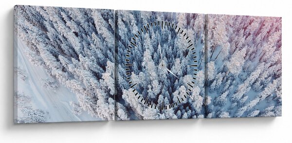 Obraz ośnieżonych drzew (z zegarem) (90x30 cm)