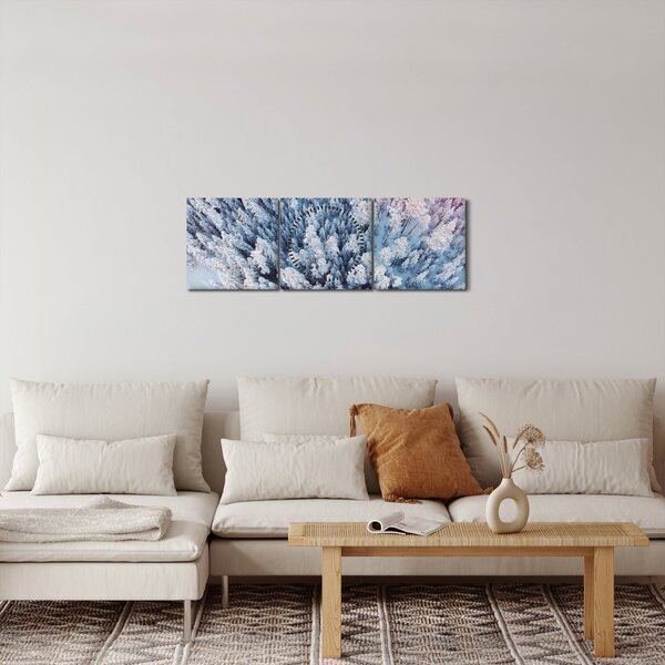 Obraz ośnieżonych drzew (z zegarem) (90x30 cm)