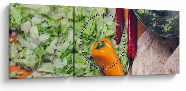 Obraz warzyw (z zegarem) (90x30 cm)
