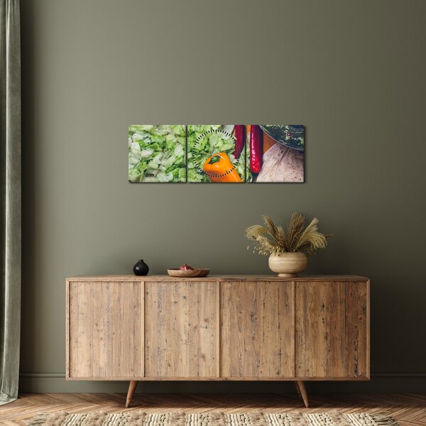 Obraz warzyw (z zegarem) (90x30 cm)