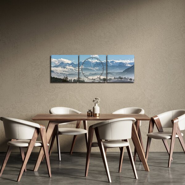 Obraz ośnieżonych gór (z zegarem) (90x30 cm)