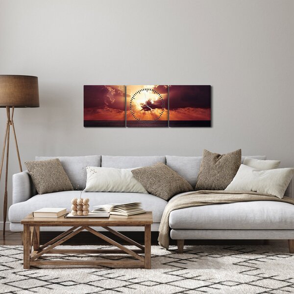 Obraz słońca za chmurami (z zegarem) (90x30 cm)
