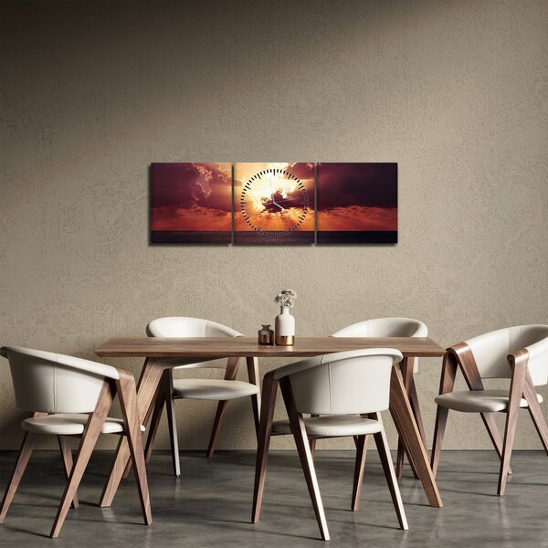 Obraz słońca za chmurami (z zegarem) (90x30 cm)