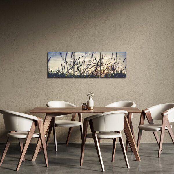 Obraz kwiatów łąkowych (z zegarem) (90x30 cm)
