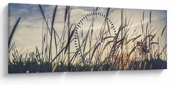 Obraz kwiatów łąkowych (z zegarem) (90x30 cm)