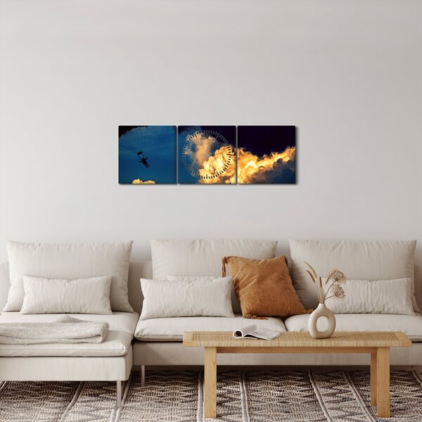 Obraz skoczka spadochronowego w chmurach (z zegarem) (90x30 cm)