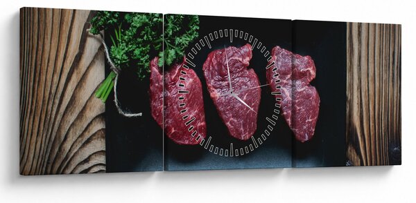 Obraz mięsa na talerzu (z zegarem) (90x30 cm)