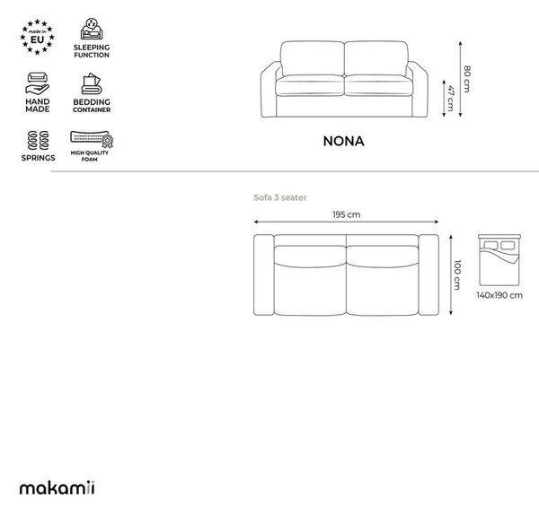 Musztardowa sztruksowa rozkładana sofa 195 cm Nona – Makamii
