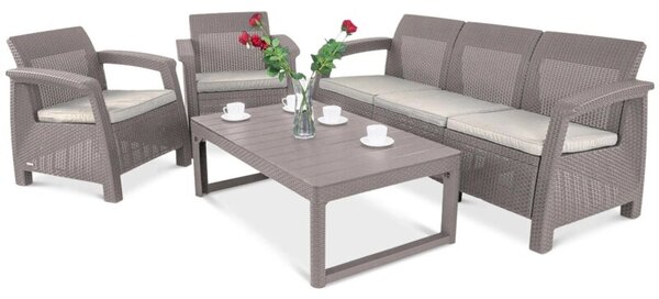 Zestaw Mebli Ogrodowych Keter CORFU MAX 3 na Balkon Taras Sofa Stolik Fotel Cappuccino 1 szt