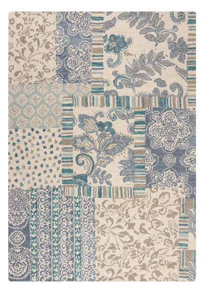 Niebiesko-beżowy wełniany dywan tkany ręcznie 120x170 cm Eloise Patchwork – Flair Rugs