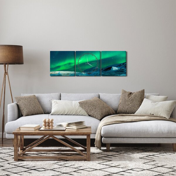 Obraz ludzi w pobliżu zorzy polarnej (z zegarem) (90x30 cm)