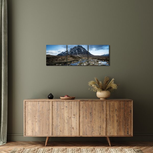 Obraz góry i rzeki (z zegarem) (90x30 cm)