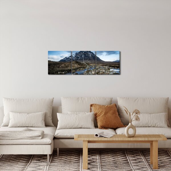 Obraz góry i rzeki (z zegarem) (90x30 cm)