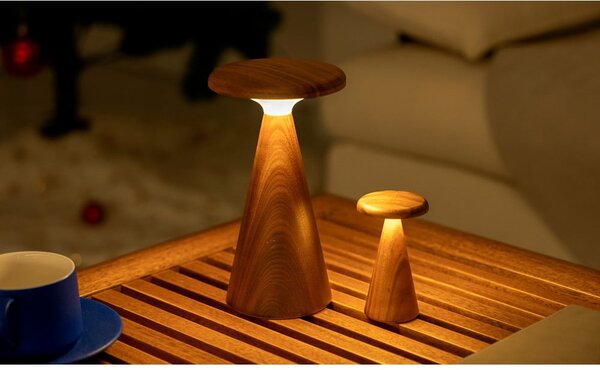 Lampa stołowa LED w ciemnym naturalnym kolorze z drewnianym kloszem (wysokość 14 cm) Sylva – Gingko
