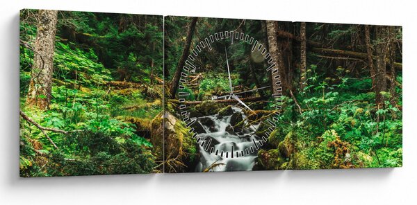Obraz strumienia w lesie (z zegarem) (90x30 cm)