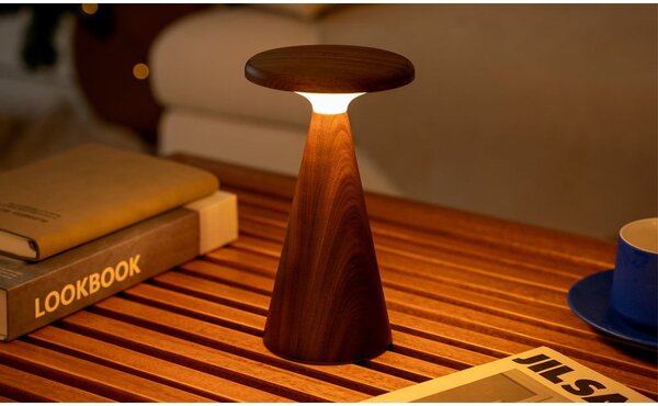 Lampa stołowa LED w ciemnym naturalnym kolorze z drewnianym kloszem (wysokość 21 cm) Sylva – Gingko