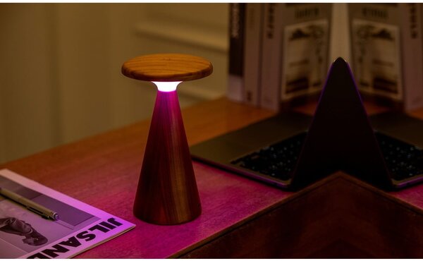 Lampa stołowa LED w ciemnym naturalnym kolorze z drewnianym kloszem (wysokość 21 cm) Sylva – Gingko
