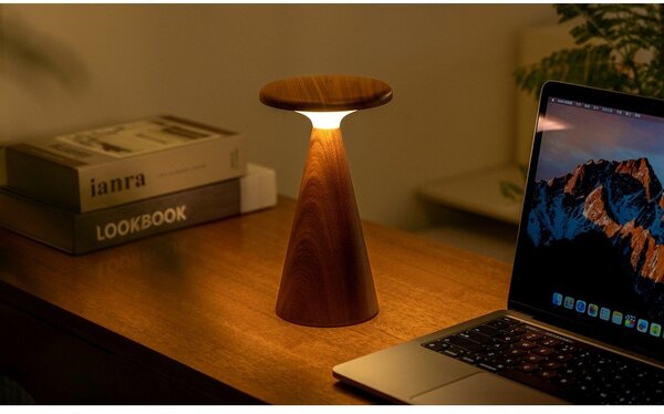 Lampa stołowa LED w ciemnym naturalnym kolorze z drewnianym kloszem (wysokość 21 cm) Sylva – Gingko