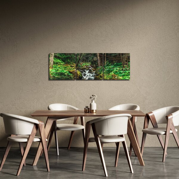 Obraz strumienia w lesie (z zegarem) (90x30 cm)