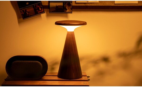 Lampa stołowa LED w ciemnym naturalnym kolorze z drewnianym kloszem (wysokość 21 cm) Sylva – Gingko