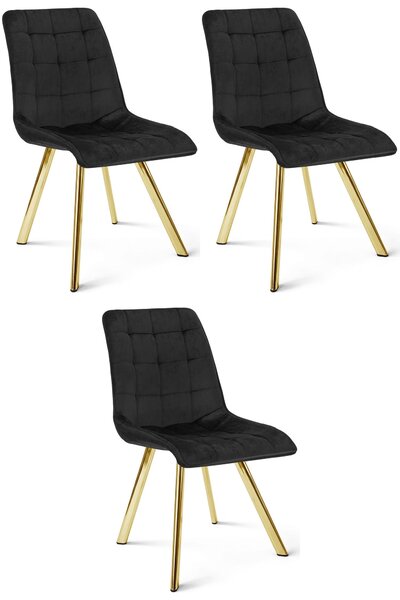 Styl I Elegancja Krzesło Cieza - Aksamit Czarny / Nogi Złote X 3