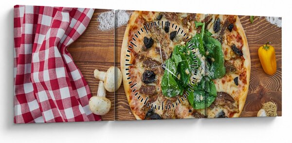 Obraz pizzy (z zegarem) (90x30 cm)