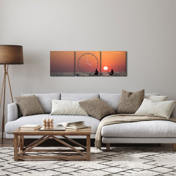 Obraz kajakarzy o zachodzie słońca (z zegarem) (90x30 cm)