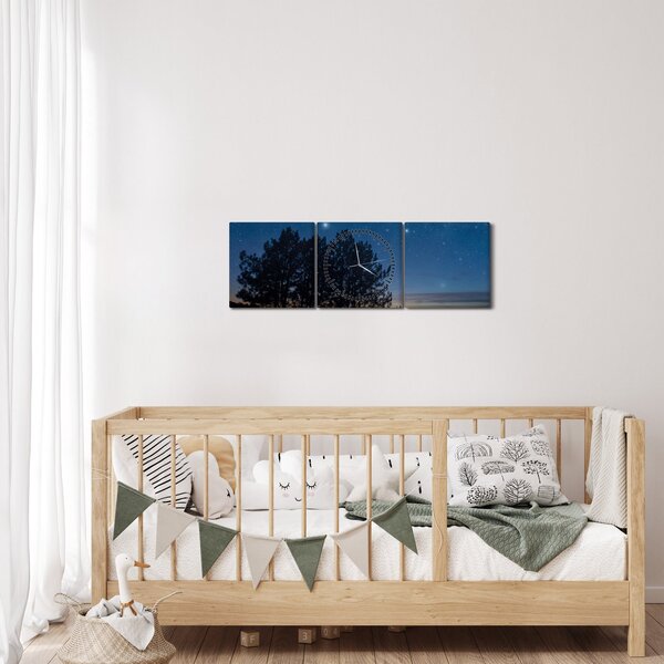 Obraz drzew w nocy (z zegarem) (90x30 cm)