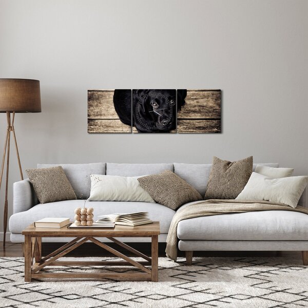 Obraz czarnego szczeniaka (z zegarem) (90x30 cm)