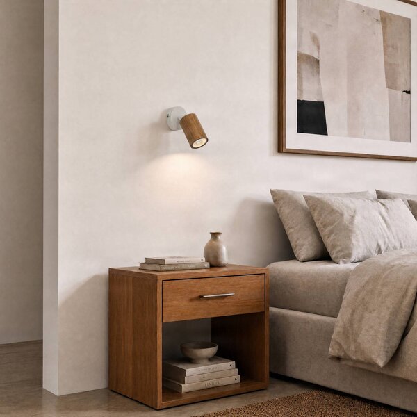 Kinkiet Nisse Luminex, możliwość ściemniania, biały / opal, salon / jadalnia, drewno