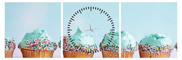 Obraz cupcakes (z zegarem) (90x30 cm)