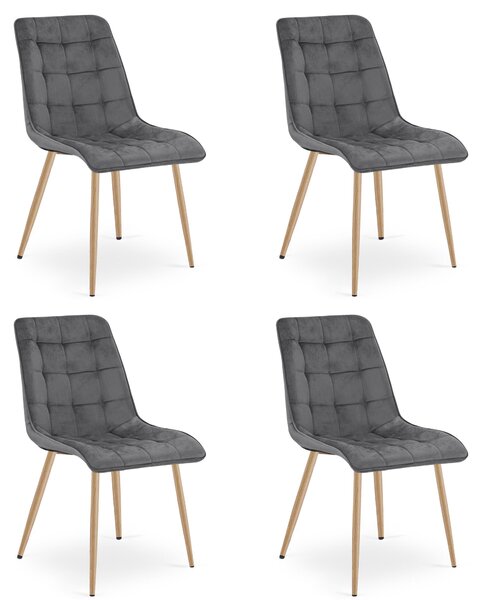 Styl I Elegancja Krzesło Split - Aksamit Szary Ciemny / Nogi Dąb X 4