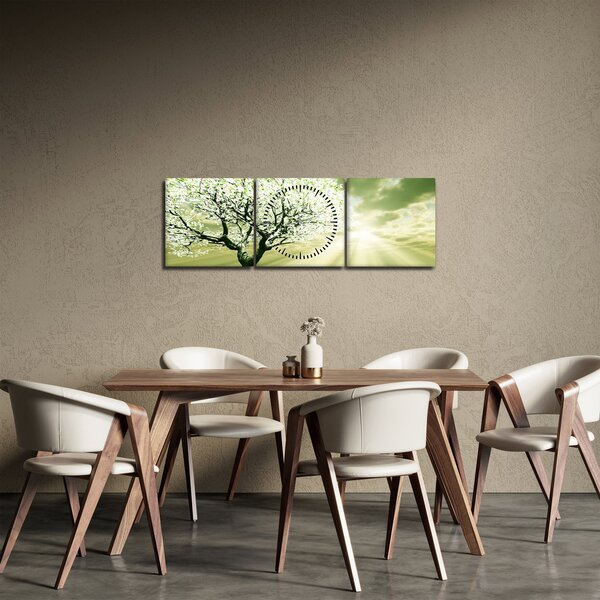 Obraz drzewa na łące (z zegarem) (90x30 cm)