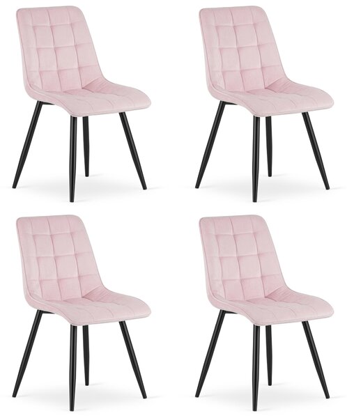Styl I Elegancja Krzesło Split - Aksamit Róż Jasny / Nogi Czarne X 4