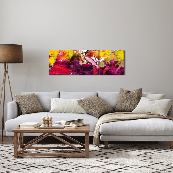 Obraz abstrakcji - malarstwo (z zegarem) (90x30 cm)